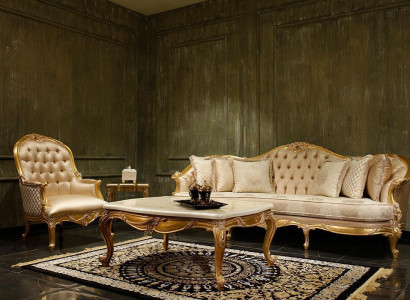 Beige Living room Chesterfield Sofa set Classic r 3-Seater Armchair